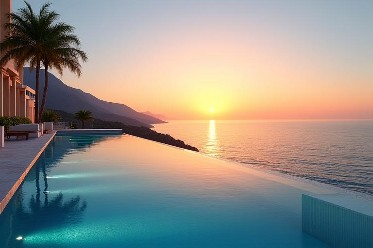 Piscina infinita de un resort de lujo con vistas al océano